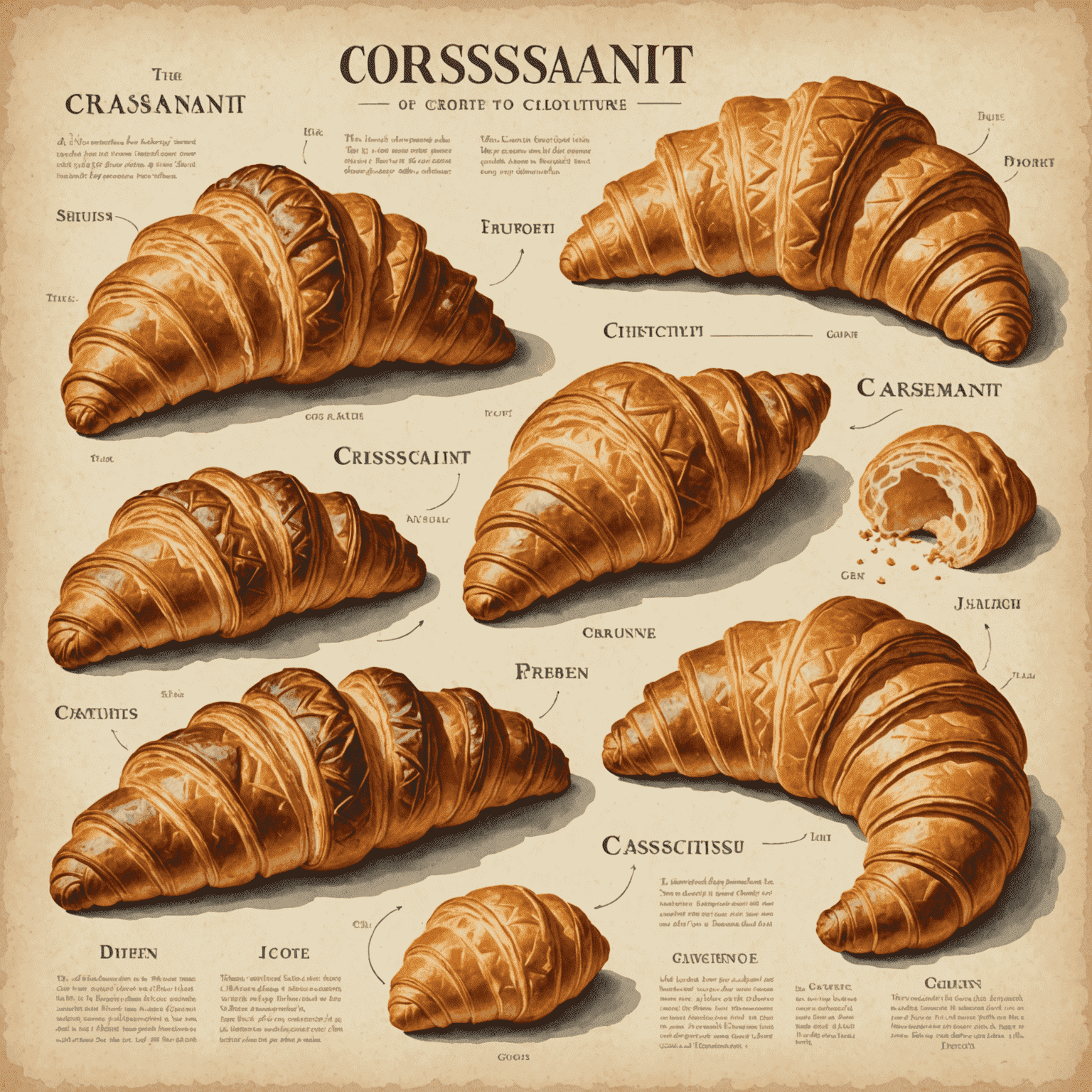 Une illustration vintage montrant l'évolution du croissant à travers les siècles